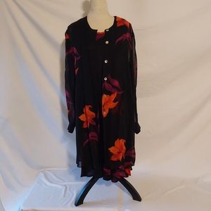 Women's Karin Steven's Sleeveless Black Floral Dress with Jacket Size 14